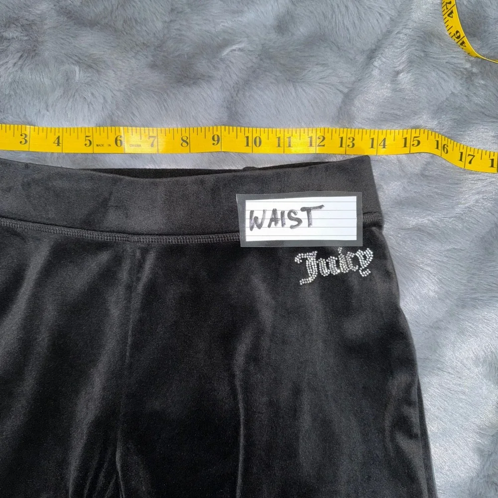 Juicy Couture Black Velour Track Pants Rhinestone‎ Logo Size S Y2K Hi Rise Waist